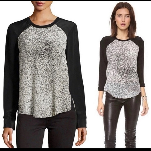 Rebecca Taylor Black and Gray Long Sleeve Top - Picture 1 of 11
